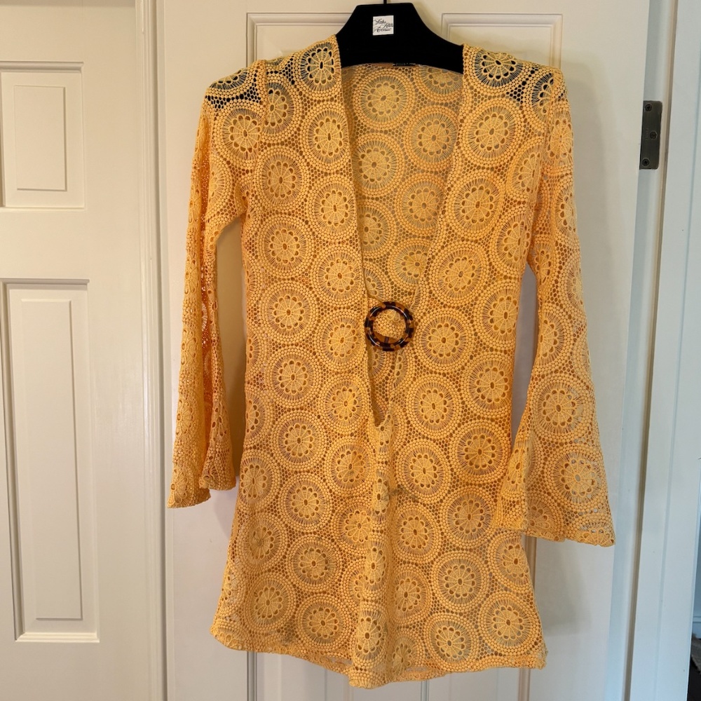Mod style crocheted swim coverup